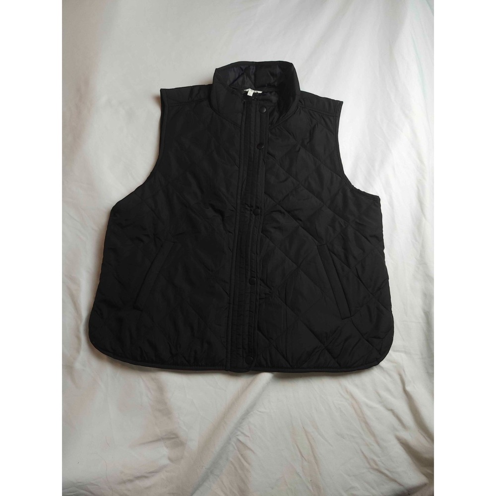 Unbranded Vest Womens Large Black Quilted Diamond Full Zip Snap Button Mock Neck